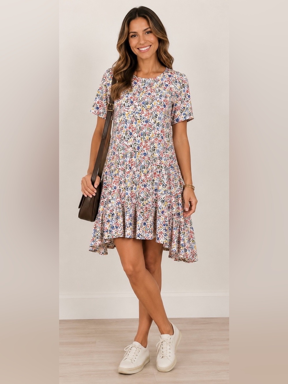 Entro Floral Swing Mini Dress Anthropologie Boho Cottagecore L